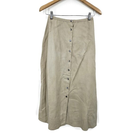 Vtg Armani Jeans Natural Beige Linen Skirt Womens 2 Long Button Front - Picture 1 of 4